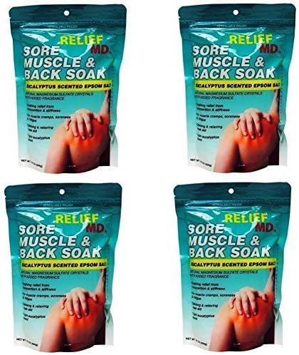 Relief Sore Muscle and Back Soak, Eucalyptus Epsom Salt, Pack of 4 by Relief MD
