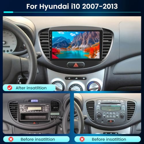 NHOPEEW Autoradio Android per Hyundai i10 con CarPlay e Android Auto | Compatibile con Hyundai i10 2007-2013, WiFi, Mirror Link, DSP, schermo diviso, telecamera di retromarcia e microfono