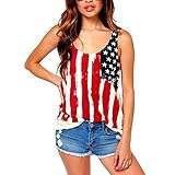 Women Chiffon American USA Flag Printed Tank Top(FBA)