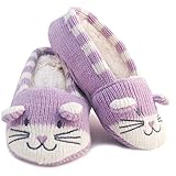 Childrens/Kids Girls Knitted Cat Design Soft Slippers With Grip