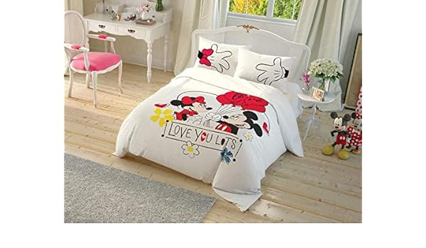 Duvet Cover Set Tac Disney Minnie Mickey Dreams Valentines Day Double Queen Size 100 Cotton 4 Pieces Duvet Covers Home Ourvagabondstories Com