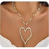 Y2k Large Heart Necklaces for Women Chunky Big Heart Pendant Necklace Exaggerated Layered Love Pearl Choker Necklace Set Dainty Statement Jewelry Gift
