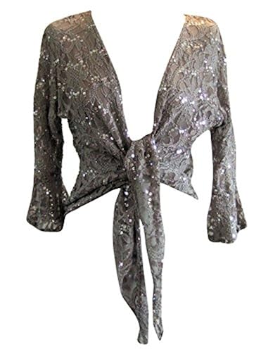 Bridal Bolero Sparkly Silver Shrug Grey Sparkly Sequin Lace Front