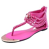Odema Summer Bohemian Rhinestone Beaded Zip Flat Womens Beach Thong Sandals