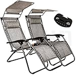 2-Pack Zero Gravity Outdoor Lounge Chairs Patio Adjustable Folding Canopy Sunshade Reclining Chairs - Grey Color