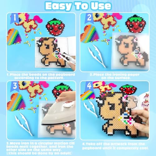 Iron-on Beads, 11000 Pieces Fuse Beads 20 Colors Set with Storage Box, User Guide, DIY Jewelry Design, Creative and Craft, for Children Birthday Christmas (5mm)
