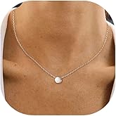 BriLove Gifts for Mom Women's 925 Sterling Silver Dainty Tiny Dot Necklace Round Circle Pendant Choker Necklacefor Mothers Day/Valentines Day/Birthday/Christmas/Anniversary