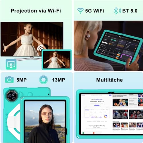 2026 Android 15 Tablet with EVA Silicone Protective Case, 24GB+256GB/2TB, 11-inch Octa-Core Tablet, Gemini AI/Widevine L1, 8000mAh, 13MP+5MP, Metal Case, Big Kids Tablet-Green