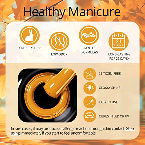 UR SUGAR Fall Winter Gel Nail Polish Set, 6 Colors Maple Pumpkin Burnt Orange Yellow Red Glitter Gel Polish Kit Autumn Halloween Thanksgiving Day Gifts Soak Off Gel Polish Nail Art Manicure Kits - Image 7