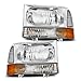 SPPC Headlights Chrome Assembly Set with Corner Light For Ford Excursion/Super Duty - (4 pcs) Driver Left and Passenger Right Side Replacement Headlamp
