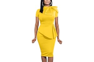 LAGSHIAN Women Fashion Peplum Bodycon Short Sleeve Bow Club Ruffle Pencil Party Dress