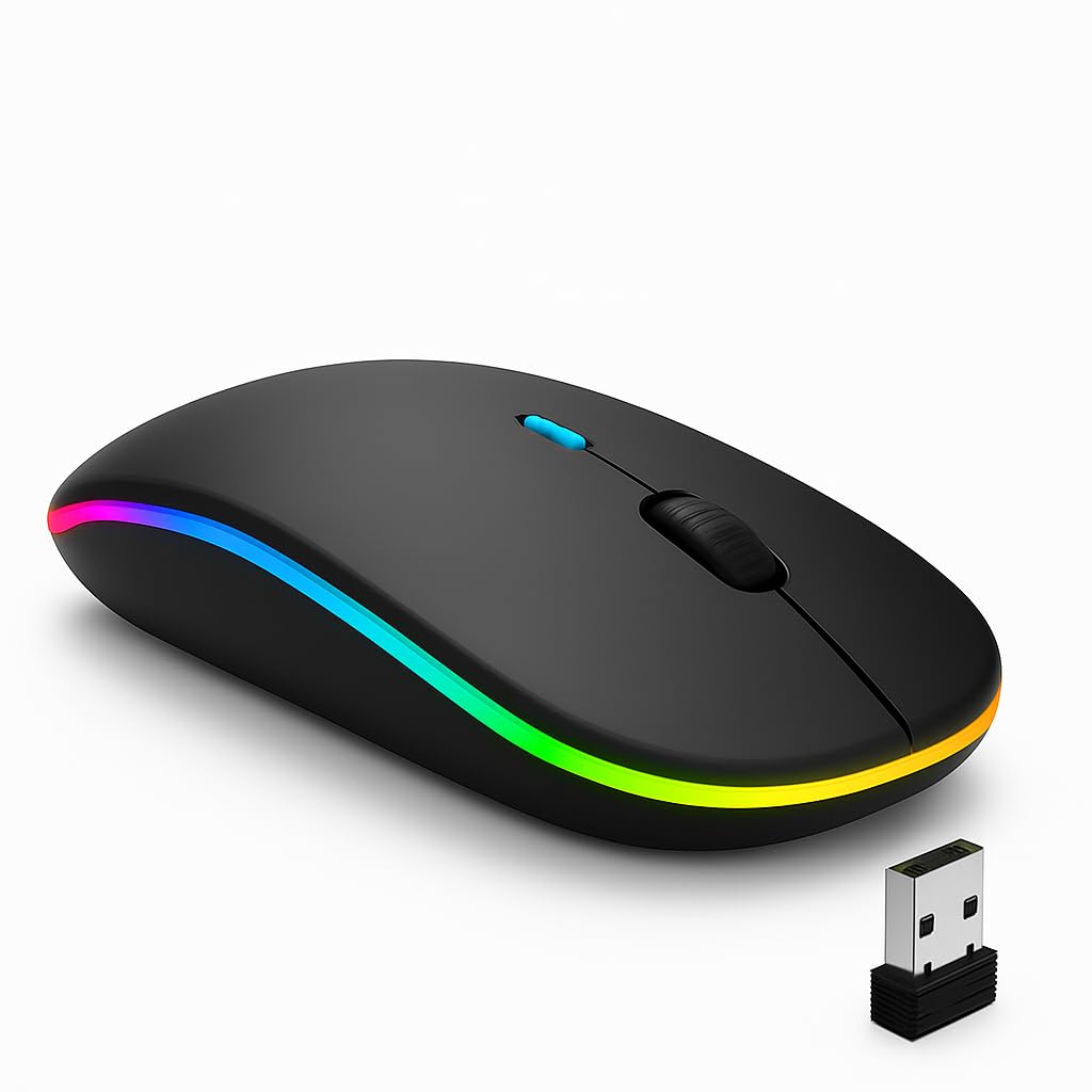 Mouse Sem Fio Recarregável Wireless Bluetooth Optico Led Rgb Colorido Ergonômico Usb 2.4 Ghz Notebook Computador Pc Desktop L