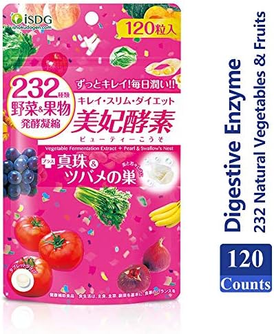 ISDG Beauty Enzyme - Skin Care Dietary Supplements for Better Skin, Anti-Aging with 232 Natural Vegetables & Fruits, Collagen Peptide - Vegan and Gluten-Free. 120 Pills