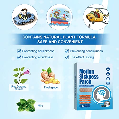Motion Sickness Patches, 72Pcs Tinnitus Relief Patches for Ringing Ears, Relief Vertigo and Nausea Due to Travel of Cars Ships Airplanes Trains,Suitable for Adults and Children