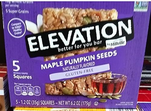 Elevation by Millville Maple Pumpkin Seeds, Gluten Free bar 6oz(1.2oz x 5bars), Pack of 1