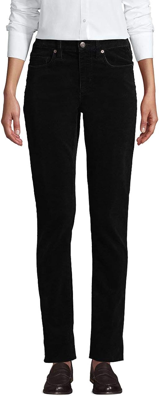 Lands' End Womens Mid Rise Straight Leg Corduroy Pants Black Regular 8 30 Clothing