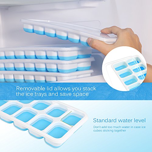Kootek 4 Pack Silicone Ice Cube Trays with Lid Flexible 56Ice Cubes Molds Easy Release Ice