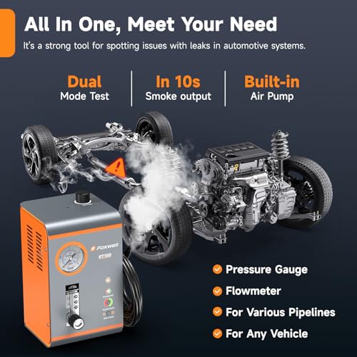 FOXWELL ST203 Smoke Tester for Car, EVAP Smoke Machine Leak Detector with Pressure & Flow Meter, Built-in Air Pump 16L/Min, Complete Accessories Kit, Pro Dual-mode Vacuum Smoke Tester for 12V Vehicles