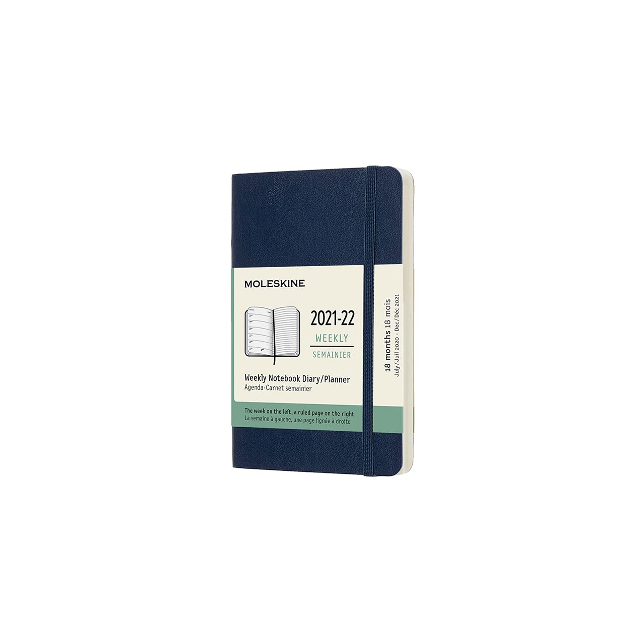 Moleskine - 18-Month Weekly Planner/Diary, Pocket Planner 2021/2022, Weekly Notebook with Soft Cover and Elastic Closure, Size Pocket 9 x 14 cm, Colour Sapphire Blue, 208 Pages