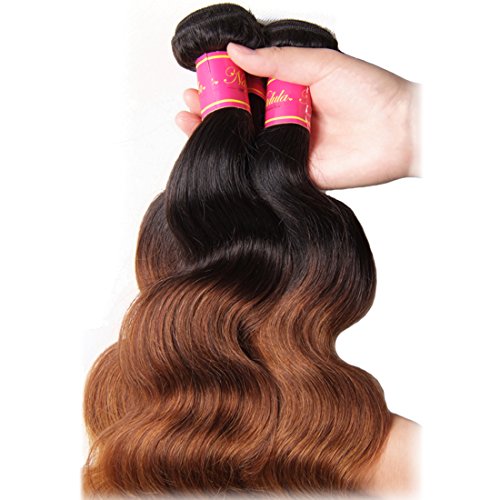 Nadula 6A Grade Brazilian Virgin Wavy Ombre Body Wave 3 Bundles Cheap Human Hair Products 95-100g/pcs Remy Weave Extensions Natural Color (16 18 20, T1b/4/27)