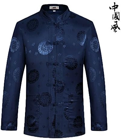 Tang Suit Man Traditional Chinese Clothing Suits Hanfu Spring festival gifts Uniform Cotton Long Sleeve (L, Blue)