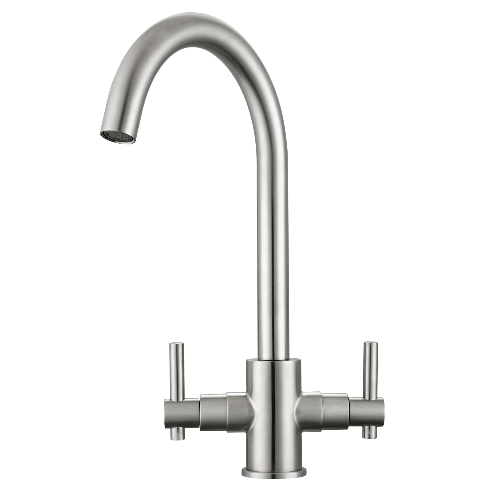 Peppermint Kitchen Sink Taps Mixers Traditional Dual Lever Monobloc Brushed Steel Kitchen Mixer Taps 1 Hole Twin Lever Kitchen Tap Brushed Nickle