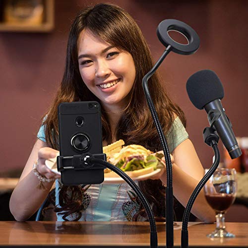 Mobile Live Stream Equipment, Phone and Mic Stand with Light, Smartphone Lighting Accessories for Streaming Videos on TIK Tok, YouTube, Twitch, Vlogging, Blogs