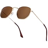 KALIYADI Sunglasses for Women and Men, Polarized Square UV Protection, Trendy Metal Frame Hexagon Sunglasses