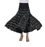 CISMARK Elegant Sequin Long Swing Ballroom Waltz Dance Skirt for Women Black