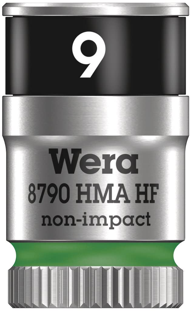 'Wera 05003724001 (Zyklop 8790 HMA 1/2-Inch Drive Deep Socket with 1/4 Inch Drive with Holding Function, 9 mm, Green, 9/0