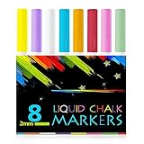 Atalanta® Color Liquid Chalk Marker Pens-8 Packs Premium Quality Liquid Chalk Marker With 2mm Fine Tip ,Safe for Kids, Teachers ,Fall Designs, Stencil Use, Artist, Crafters, Writing and Drawing