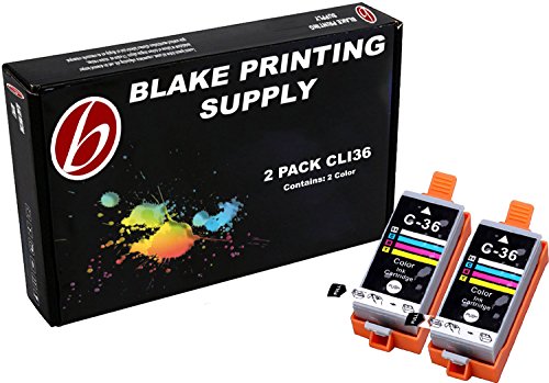 2 Pack Compatible Canon CLI-36 2 Tri Color for use with Canon PIXMA iP100l, PIXMA mini260, PIXMA mini320, RFB IP100. Ink Cartridges for inkjet printers. CLI-36-C / 1511B002 Blake Printing Supply