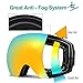 Odoland Large Spherical Frameless Ski Goggles for Men and Women, S2 OTG Double Lens Goggles for Skiing, Snowboarding, Snowmobile, UV400 Protection and Anti-fogging - VLT 18% Red