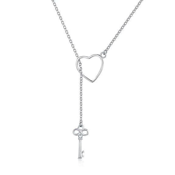 Qings Rosegold Kette Damen 925 Sterling Silber Halskette mit Anhänger Love,Herz,Zirkonia Schlüssel,Kette Schmuck für Frauen