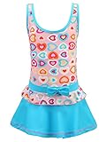 Chrysea Girls One-piece Swimsuit Colorful Heart-shaped Patterns Printed Swimwear