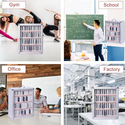 ybaymy 48 Slots Cell Phone Locker Cabinet Aluminum Alloy Pocket Chart Locker Box Wall-Mounted/Freestanding Cell Phones Storage Cabinet with Lock and Handle for Classroom Office Conference Gym