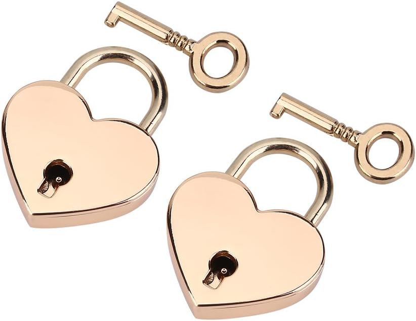 Jinxuny Vintage Heart Shaped Rhinestone Padlock and Key Metal Lock for Luggage Diary Book Jewelry Box (Color : Gold)