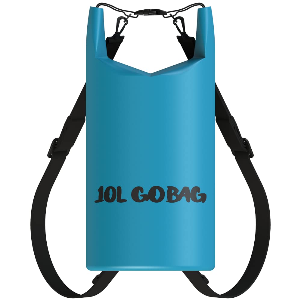 iChewie - Go Bag - Waterproof Dry Bag - Roll Top Compression Sack Keeps Gear Dry for Kayaking, Beach, Rafting, Boating, Hiking, Camping, Fishing, and More - 10L Light Blue