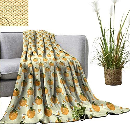 WinfreyDecor Throw Blanket Polyester Fabric Pumpkin Non Toxic Eco Friendly No Chemical Odor Seasonal Plant Arrangement 93"x70"