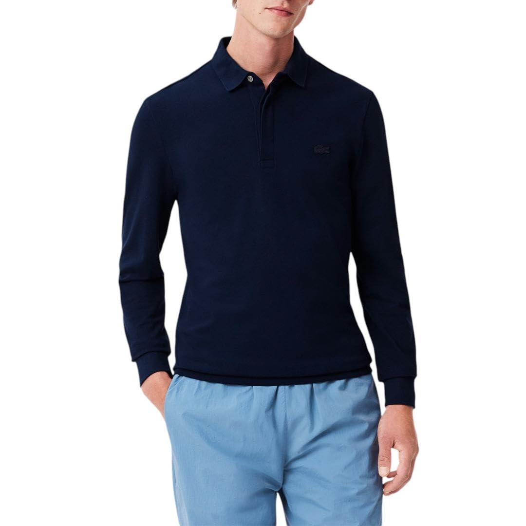 Lacoste Men’s Long Sleeve Regular Fit Paris Stretch Piqué Polo Shirt, Navy Blue, Medium