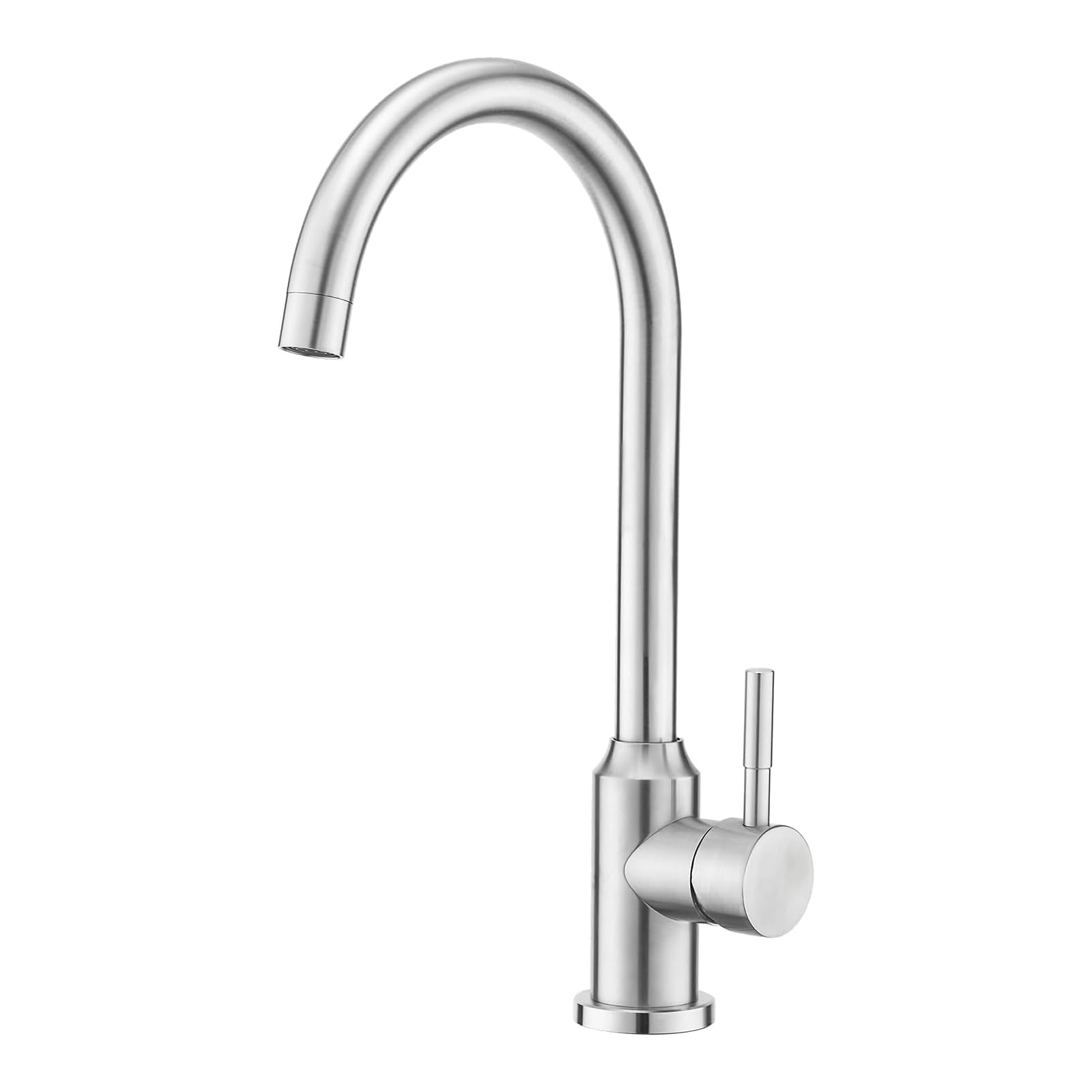 Kitchen Tap,BATHWEST Kitchen Sink Tap,Single Lever Brushed Stainless Steel 360° Swivel Swan-Neck Modern Bar Tap 54009