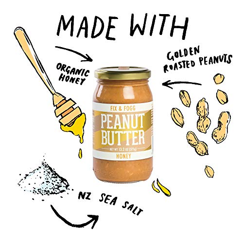 Gourmet Honey peanut butter. Handmade in New Zealand. All natural and Non-GMO from Fix & Fogg with Organic Honey. Keto friendly. Superior tasting peanut butter in a beautiful canister (13.2 oz)