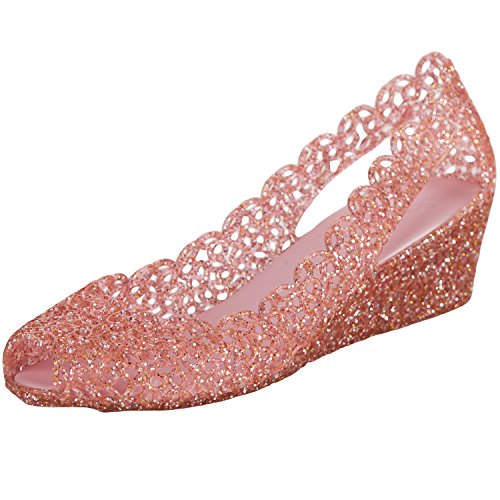 Buy OHMGAA Women's Latest Style Peep Toe Wedge Glitter Jelly Sandal(Run  0.5size small,PLZ choose 0.5size larger),Pink,5 D(M) US Online at  desertcartAruba