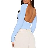 ForeFair Women Sexy Backless Short Sleeve Slim Fit Crewneck Summer Casual Y2K Crop Tee