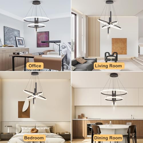ORANOOR - Lámparas de araña LED negras modernas para comedor, recámara, sala de estar, regulables de 61.0cm, 5250 lm, lámpara colgante de cocina, comedor, lámparas de techo para colgar sobre la