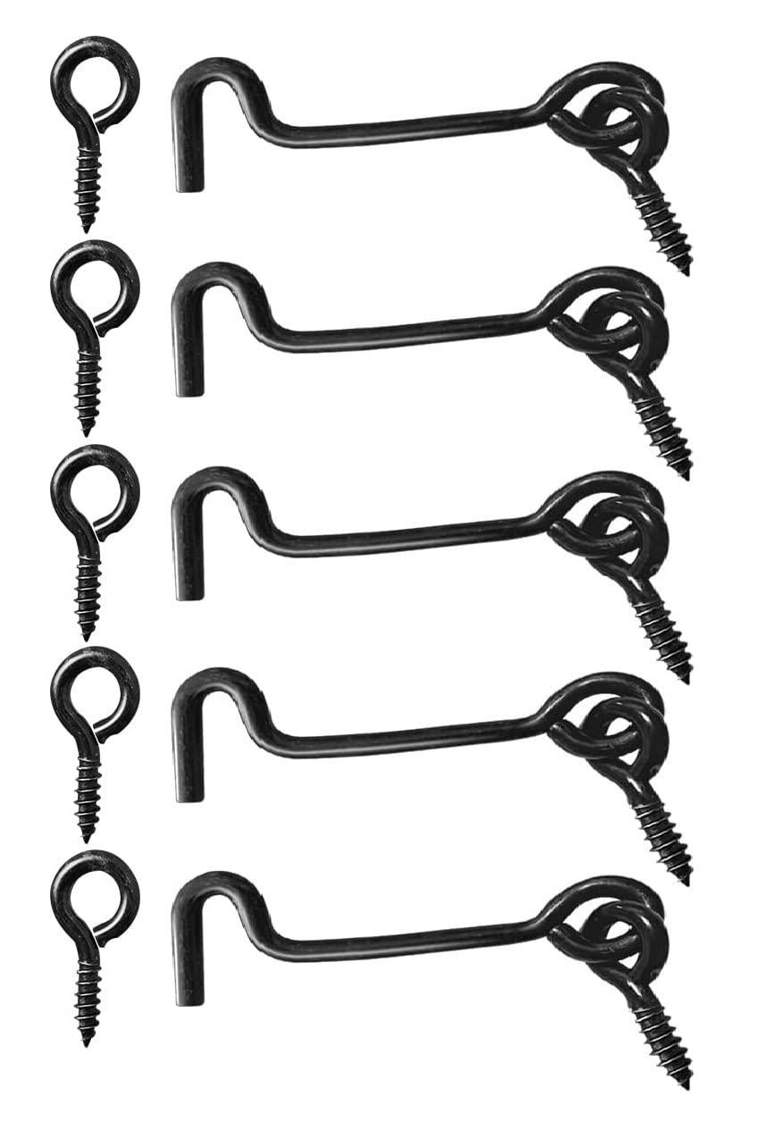 TERF® Cabin Hook and Eye Black 75mm (3 inch) Gate Door Lock Latch Hook Eye for Window Slide Barn Bathroom Toilet Cabinet Cupboard Shed Gate Door Latch and Multi Purpose Use - Pack of 5