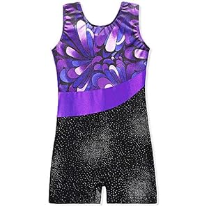 Leotards for Girls Gymnastics with Shorts Sparkle Butterfly Flowers Pattern Sleeveless Biketards Hotpink Black
