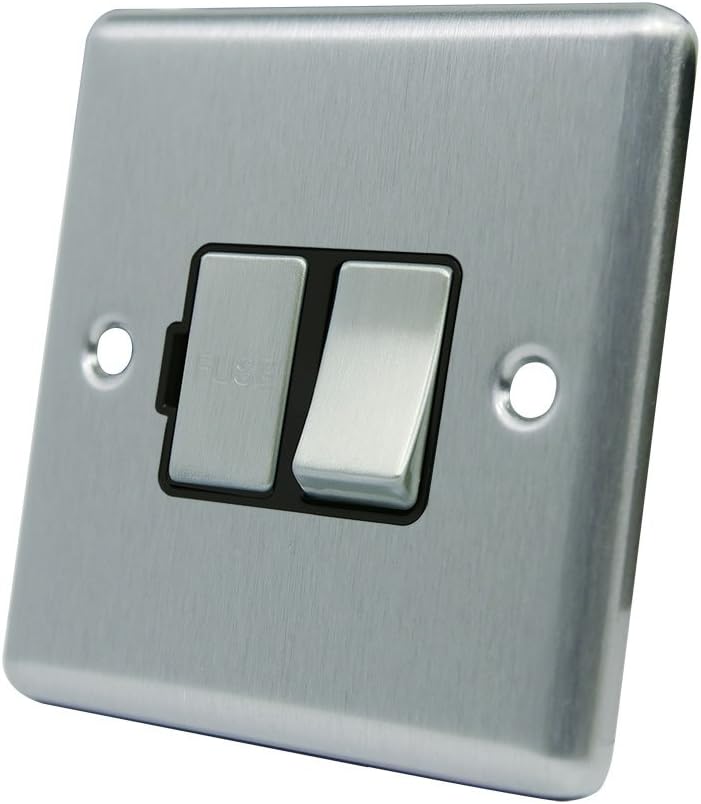 AET CSCSFSBS 13 A Satin Finish Chrome Classical Switched Fused Spur Connection Unit with Black Insert Metal Rocker Switch