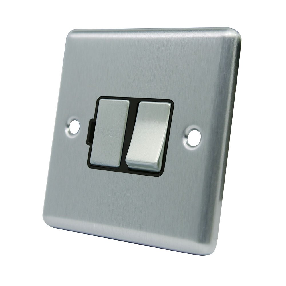 AET CSCSFSBS 13 A Satin Finish Chrome Classical Switched Fused Spur Connection Unit with Black Insert Metal Rocker Switch