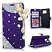 S7 Edge Case,Samsung Galaxy S7 Edge Case - Mavis's Diary 3D Handmade Wallet Case Bling Crystal PU Leather Sparkly Diamond Pearls Glitter Wooden Love Heart with Tower Tassel Pendant (Purple)